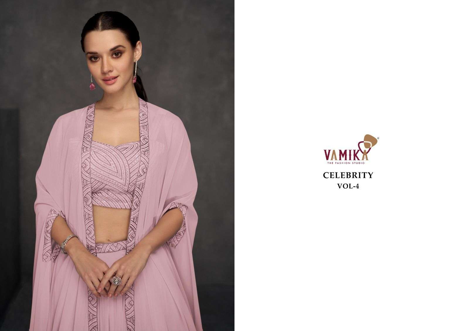 CELEBRITY VOL-4 BY VAMIKA WEDDING WEAR STYLISH LOOK CROP TOP LEHENGA WITH SHRUG 