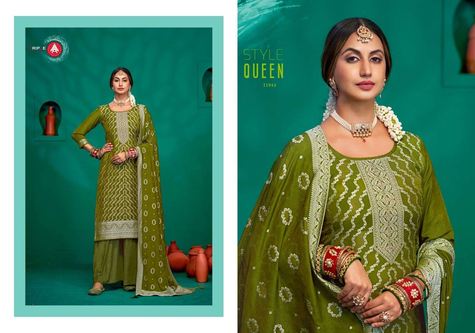 CHAMAK BY TRIPLE A VISCOSE MUSLIN LAKHNAVI JACQUARD UNSTICHED SALWAR SUITS 