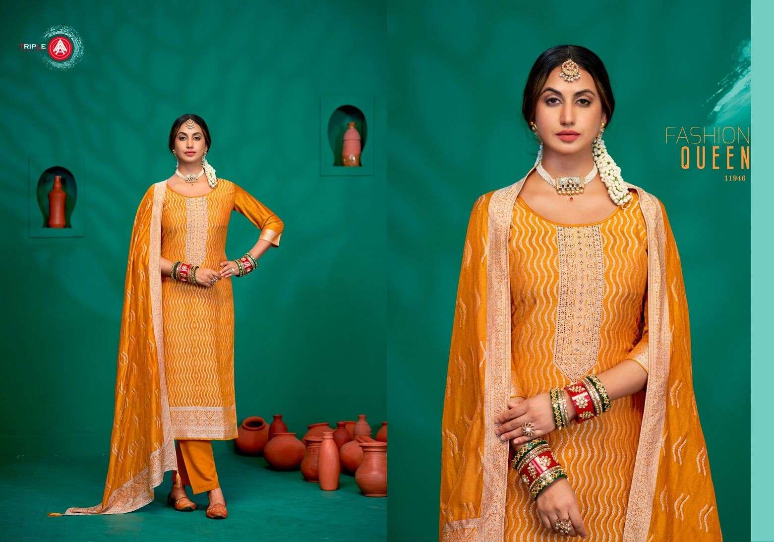 CHAMAK BY TRIPLE A VISCOSE MUSLIN LAKHNAVI JACQUARD UNSTICHED SALWAR SUITS 