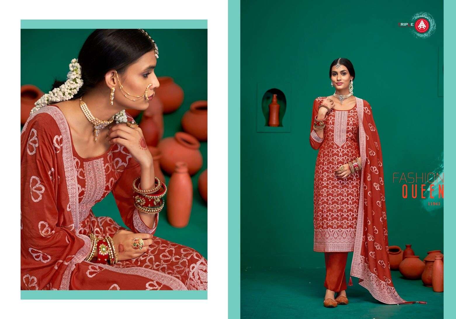 CHAMAK BY TRIPLE A VISCOSE MUSLIN LAKHNAVI JACQUARD UNSTICHED SALWAR SUITS 