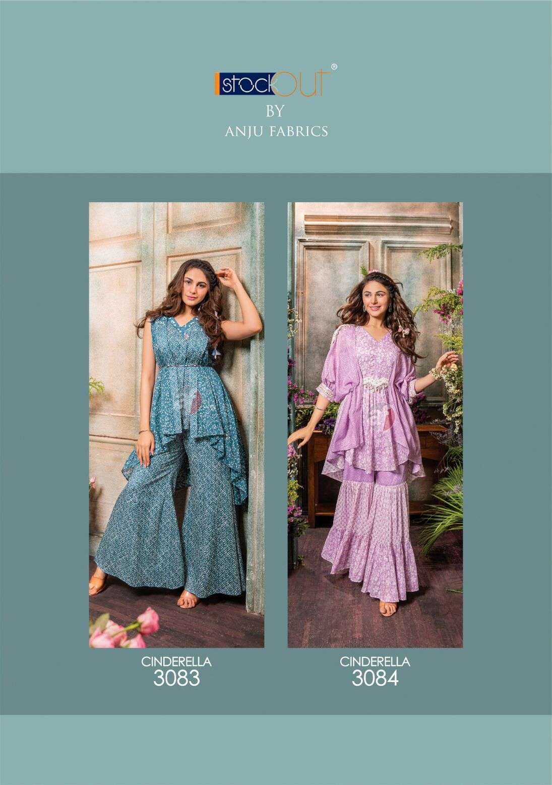 CINDRELLA VOL-3 BY ANJU FABRICS MAL COTTON WITH DIGITAL PRINT HANDWORK KURTI PANT WITH SHARARA 
