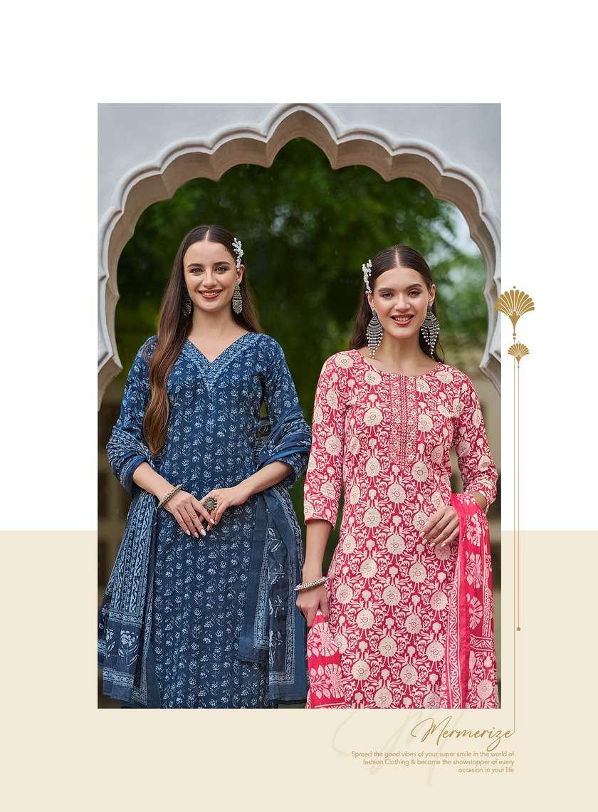 COTTON FAB VOL-3 BY RADHIKA LIFESTYLE PURE COTTON PRINT EMBROIDERY WORK KURTI PANT WITH MUL DUPATTA 