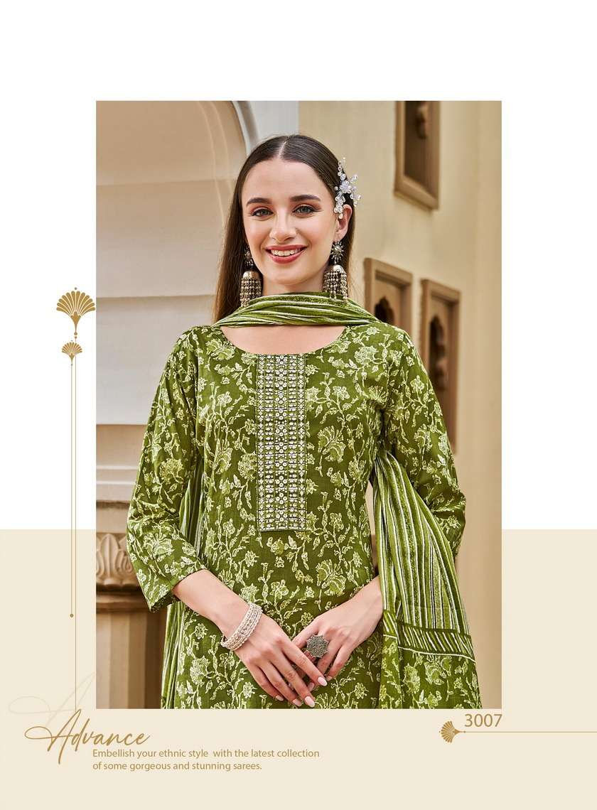 COTTON FAB VOL-3 BY RADHIKA LIFESTYLE PURE COTTON PRINT EMBROIDERY WORK KURTI PANT WITH MUL DUPATTA 