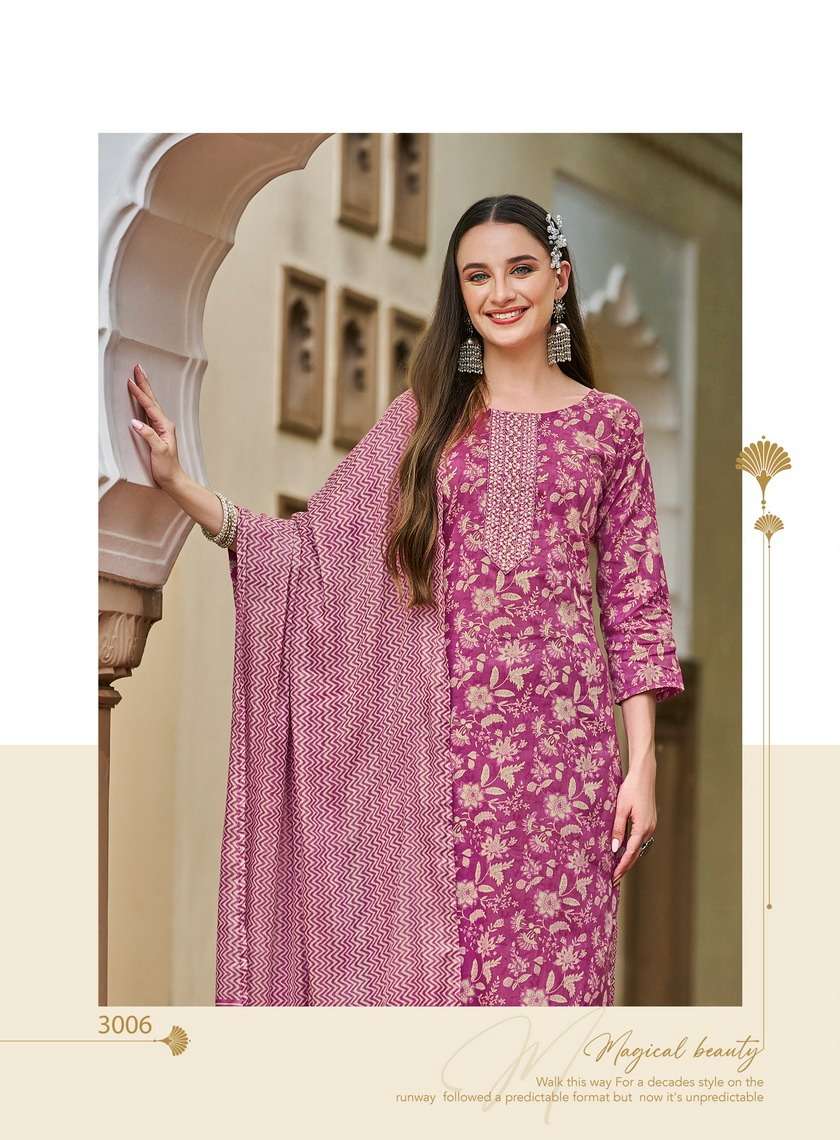COTTON FAB VOL-3 BY RADHIKA LIFESTYLE PURE COTTON PRINT EMBROIDERY WORK KURTI PANT WITH MUL DUPATTA 