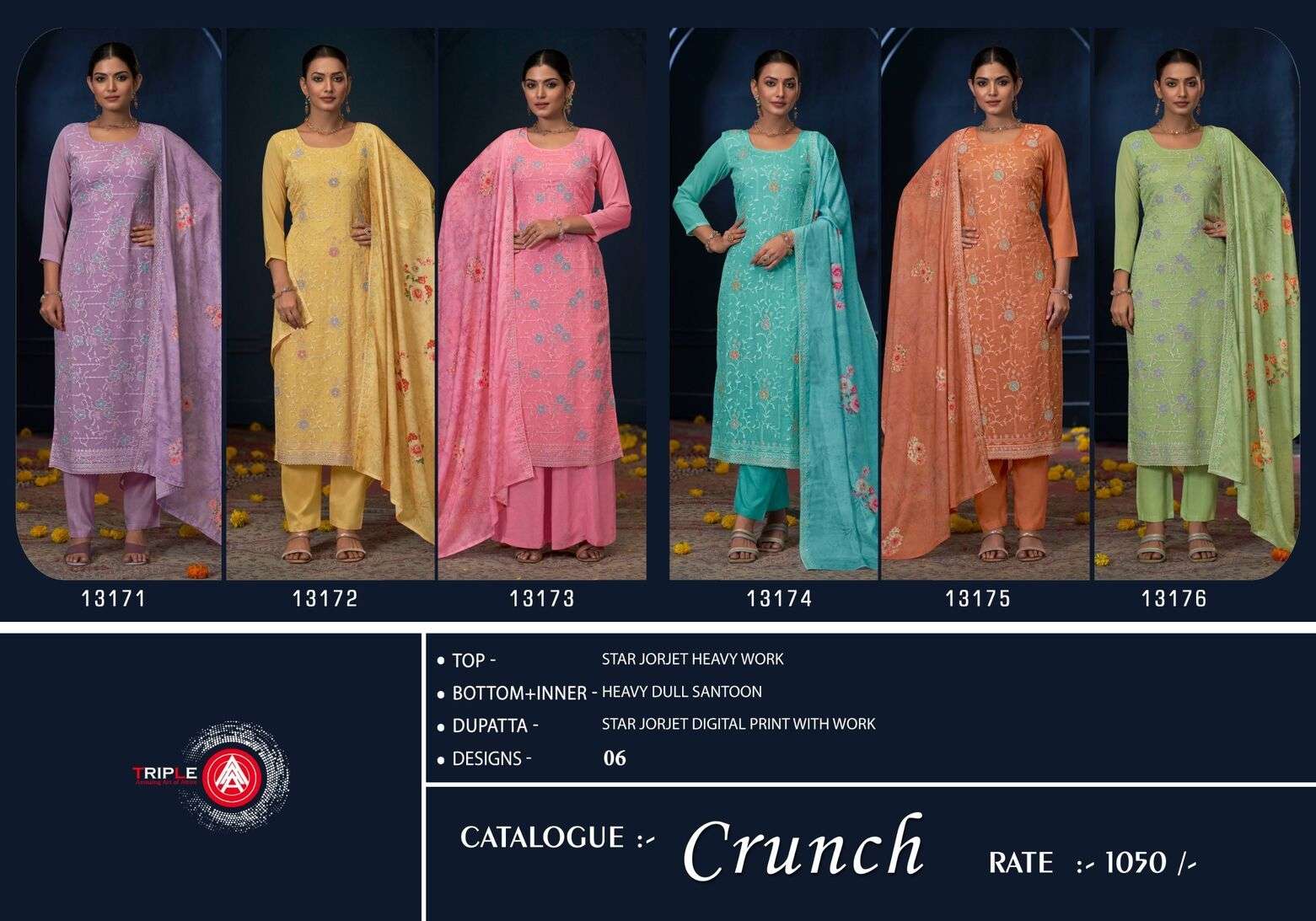 CRUNCH BY TRIPLE A STAR GEORGETTE HEAVY DIGITAL PRINT WORK UNSTICHED SALWAR SUITS 