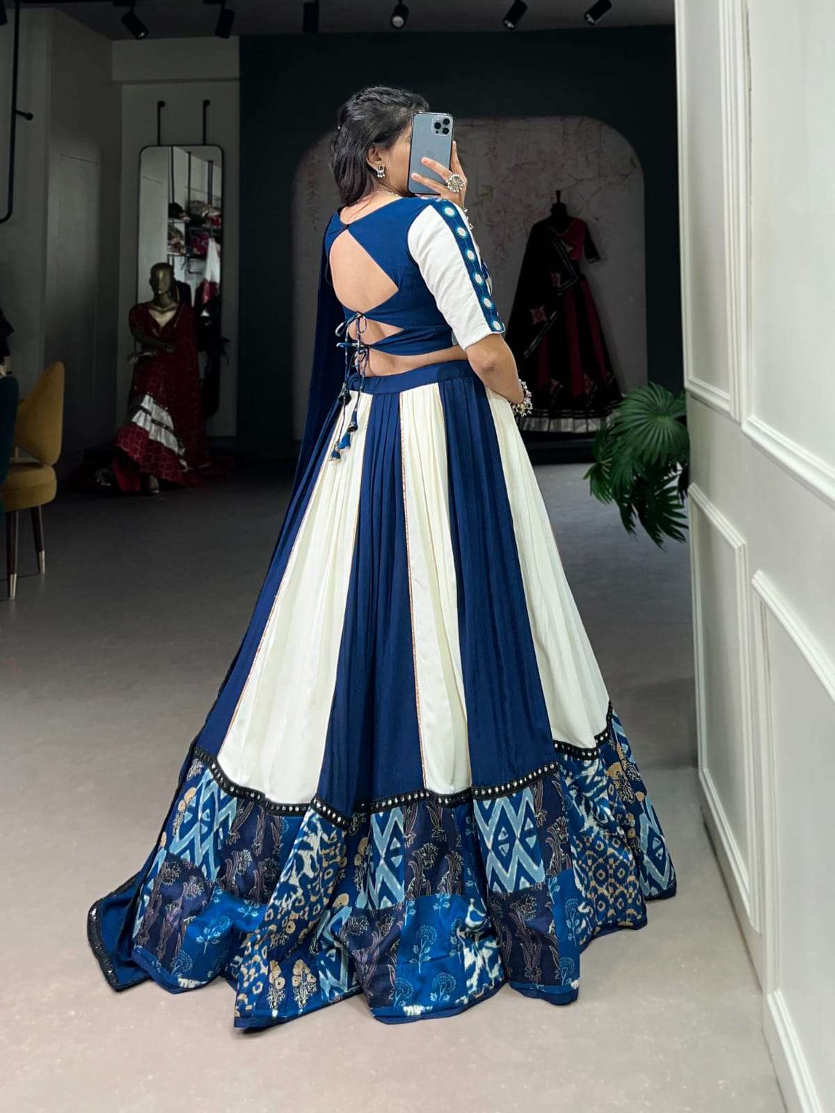 DESIGN NO- 1714 BLUE COLOUR BY TEXOFAB PURE RAYON MIRROR WORK CLASSY LEHENGA BLOUSE WITH DUPATTA 