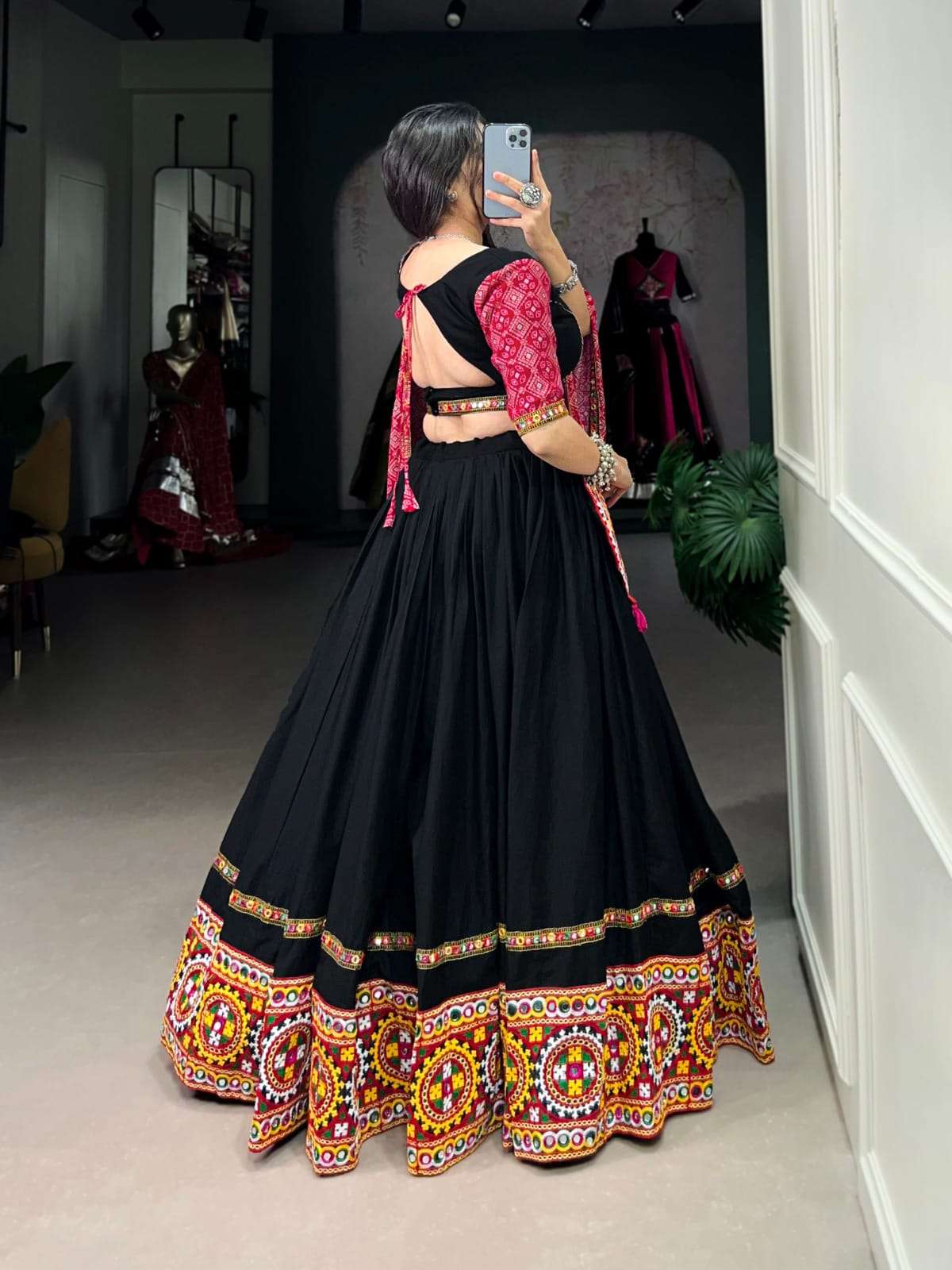 DESIGN NO-1721 BLK BY TEXOFAB PURE COTTON MIRROR WORK GOTA PATTI LEHENGA BLOUSE WITH DUPATTA 