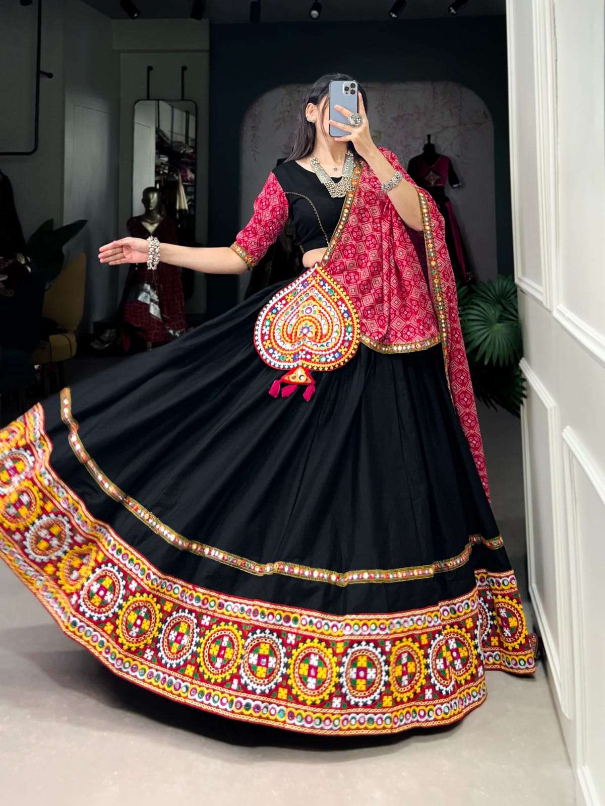 DESIGN NO-1721 BLK BY TEXOFAB PURE COTTON MIRROR WORK GOTA PATTI LEHENGA BLOUSE WITH DUPATTA 