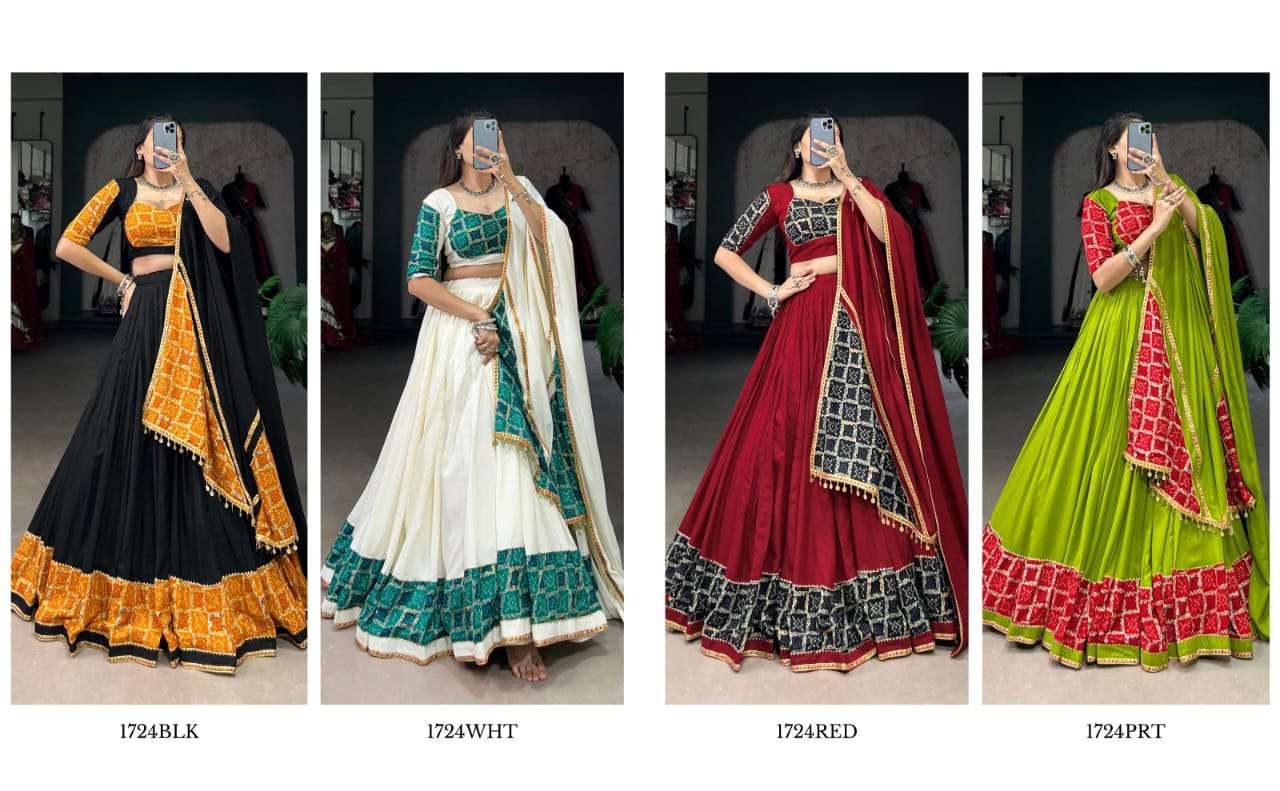 DESIGN NO-1724 BY TEXOFAB PURE RAYON PLAIN WITH GOTA PATTI TOUCH UP LEHENGA BLOUSE WITH DUPATTA 