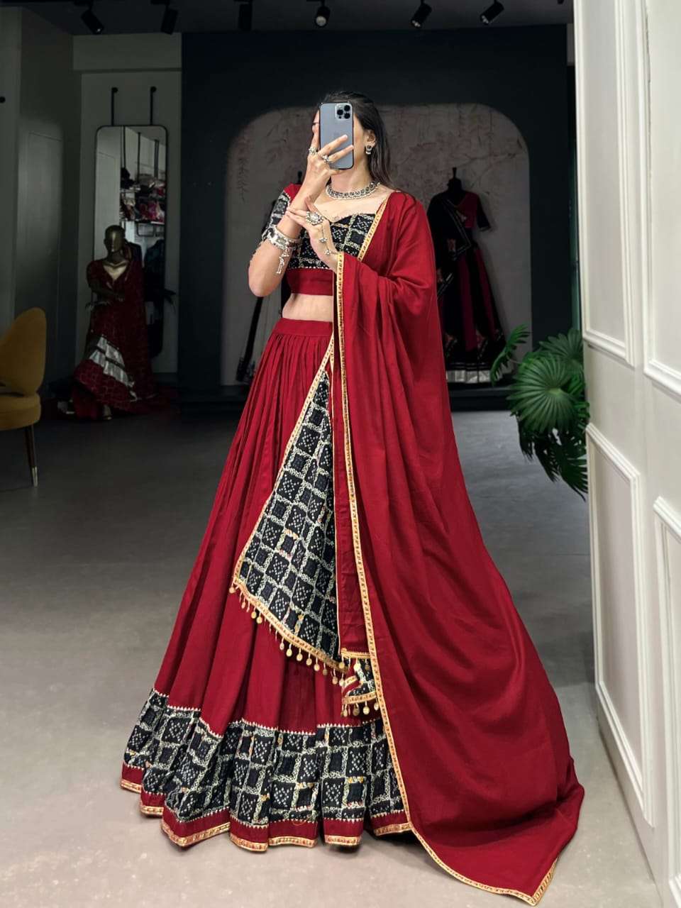 DESIGN NO-1724 BY TEXOFAB PURE RAYON PLAIN WITH GOTA PATTI TOUCH UP LEHENGA BLOUSE WITH DUPATTA 