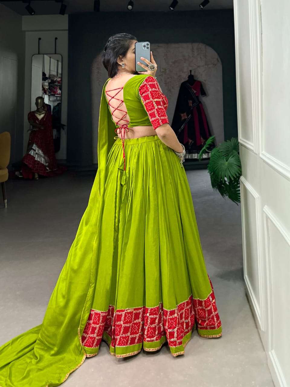 DESIGN NO-1724 BY TEXOFAB PURE RAYON PLAIN WITH GOTA PATTI TOUCH UP LEHENGA BLOUSE WITH DUPATTA 