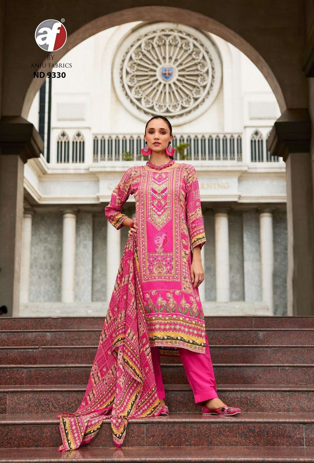 DESIGN NO-9330 BY ANJU FABRICS BLENDED VISCOSE PRINT HANDWORK KURTI PANT WITH DUPATTA 