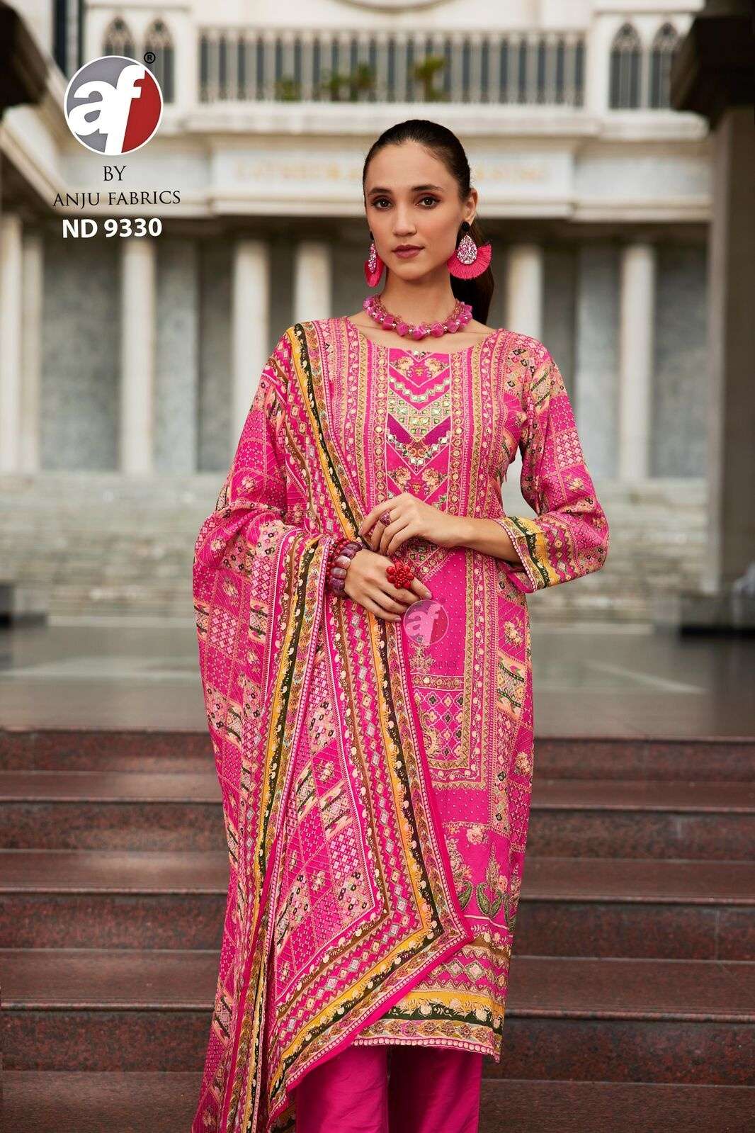 DESIGN NO-9330 BY ANJU FABRICS BLENDED VISCOSE PRINT HANDWORK KURTI PANT WITH DUPATTA 