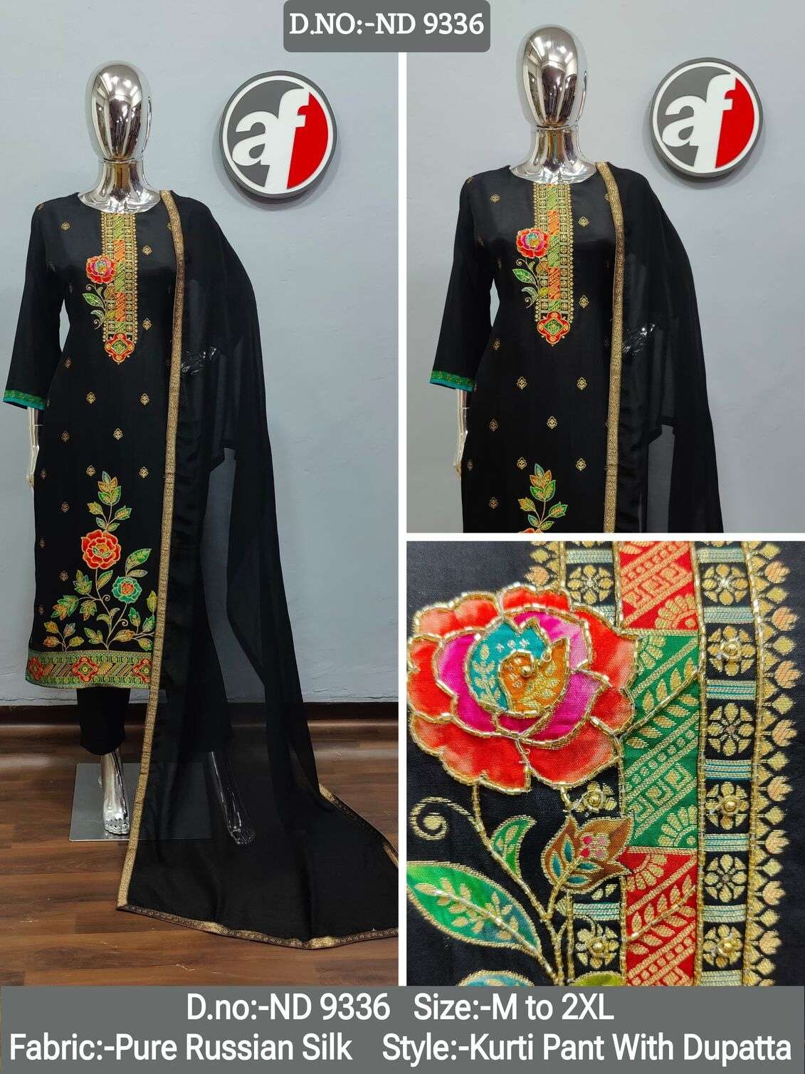 DESIGN NO-9336 BY ANJU FABRICS PURE RUSSIAN FESTIVAL LOOK KURTI PANT WITH SOFT ORGANZA DUPATTA 