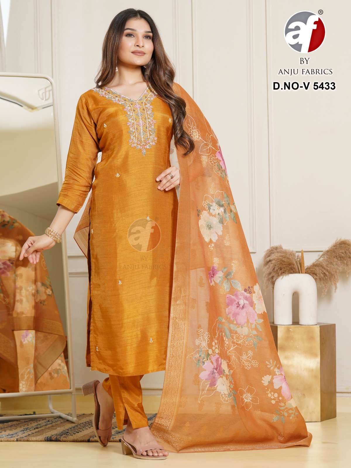 DESIGN NO-V 5433 BY ANJU FABRICS PURE DOLA SILK DIGITAL PRINT JACQUARD DUPATTA HANDWORK STYLE 3 PCS 