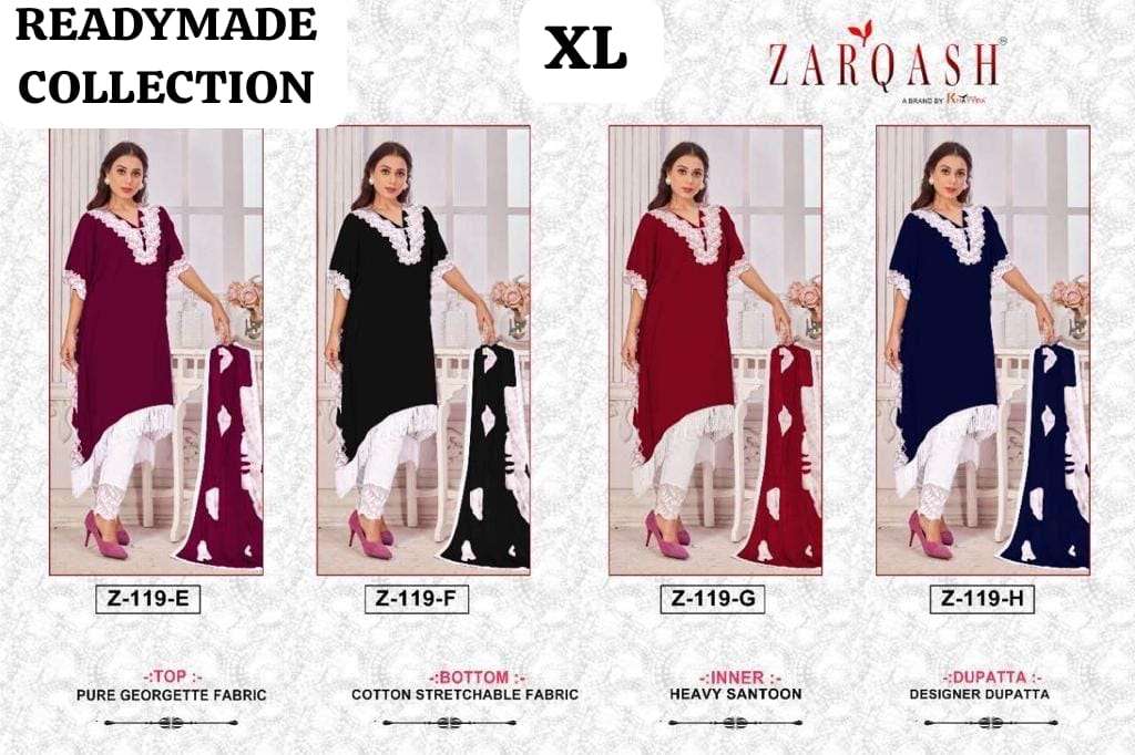 DESIGN NO- Z-119 (E,F,G,H) BY ZARQASH FOX GEORGETTE EMBROIDERY TOP PANT WITH FOUR SIDE LACE DUPATTA 
