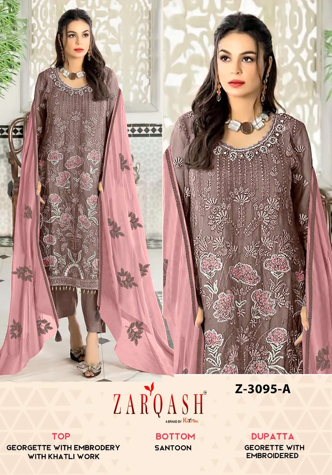 DESIGN NO-Z 3095 BY ZARQASH GEORGETTE FANCY HEAVY EMBROIDERY WORK UNSTICHED SALWAR SUITS 