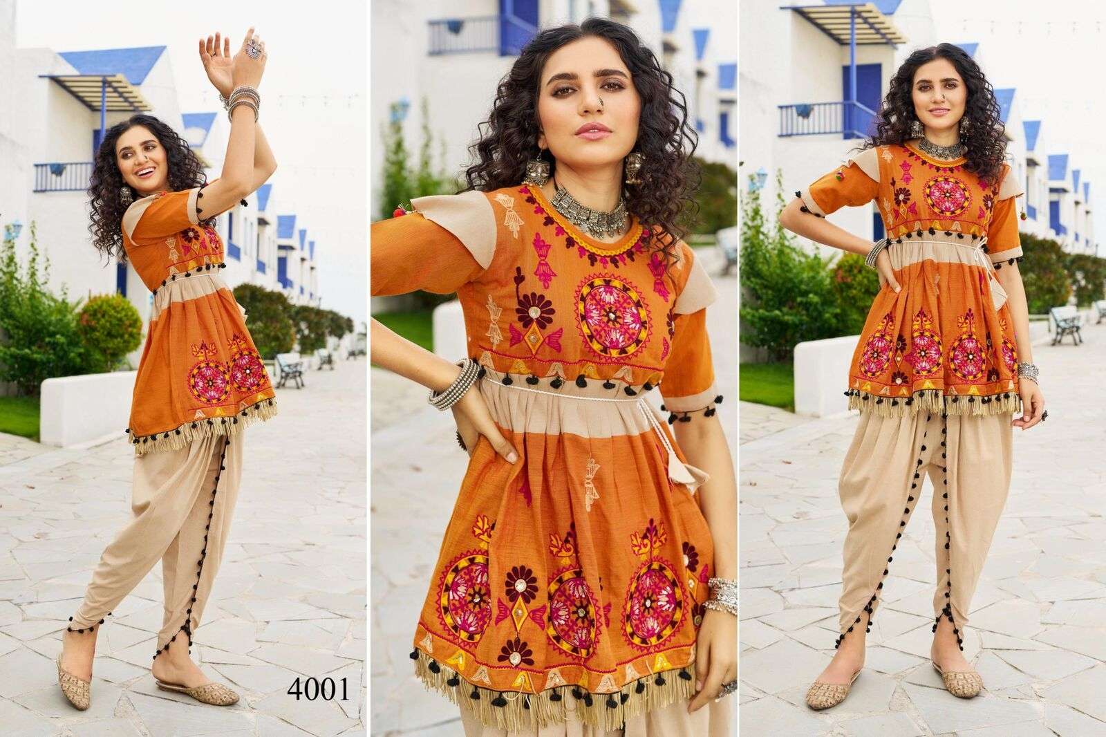 DHOLIDAA VOL-4 BY TEXOFAB PURE KHADI COTTON BEAUTIFUL EMBROIDERY KEDIYA TOP BOTTOM 