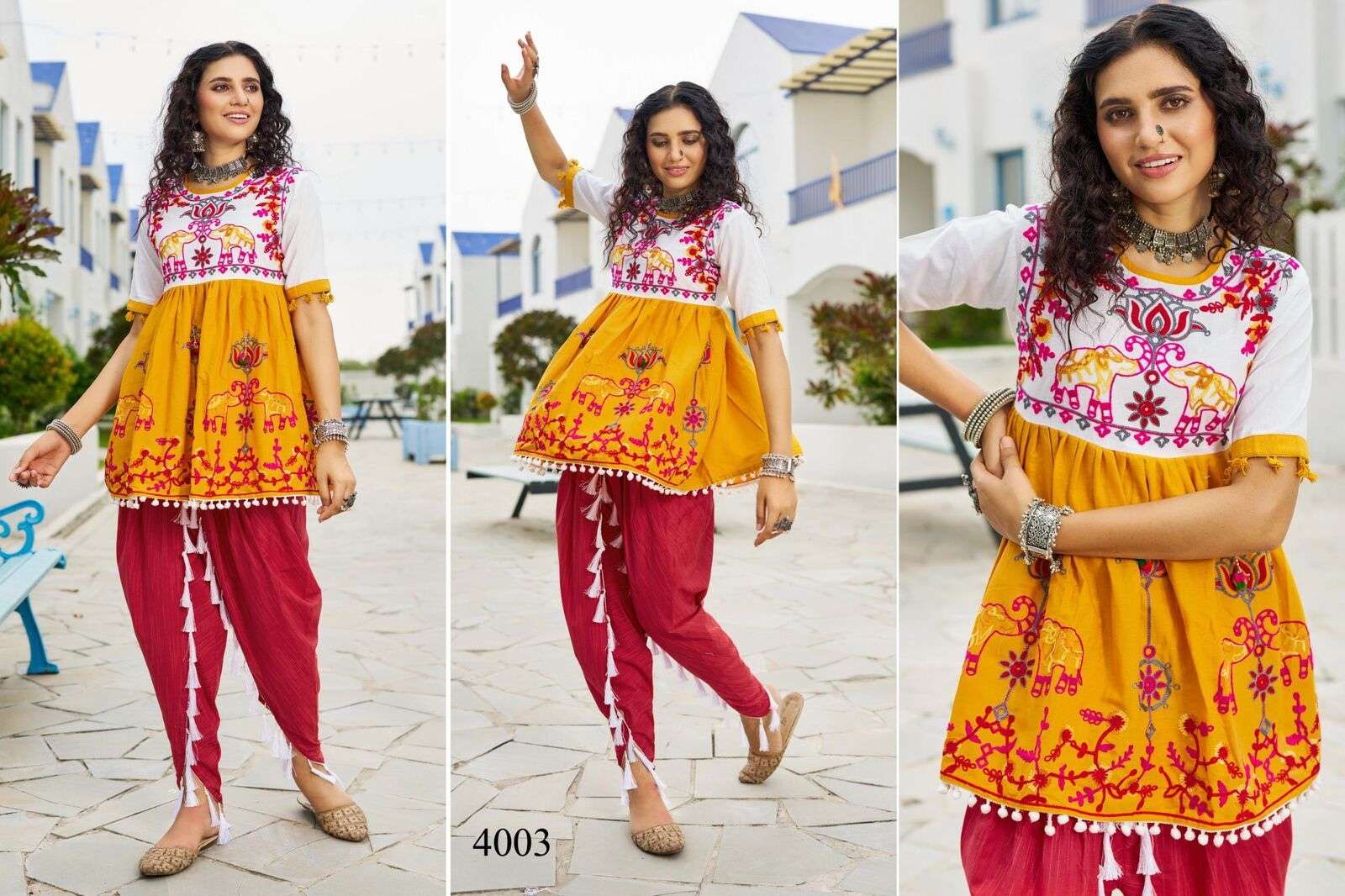 DHOLIDAA VOL-4 BY TEXOFAB PURE KHADI COTTON BEAUTIFUL EMBROIDERY KEDIYA TOP BOTTOM 