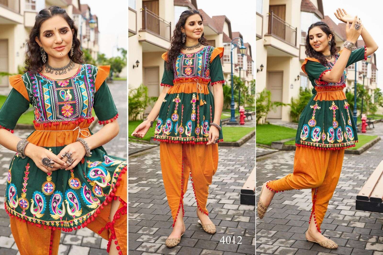 DHOLIDAA VOL-4 BY TEXOFAB PURE KHADI COTTON BEAUTIFUL EMBROIDERY KEDIYA TOP BOTTOM 