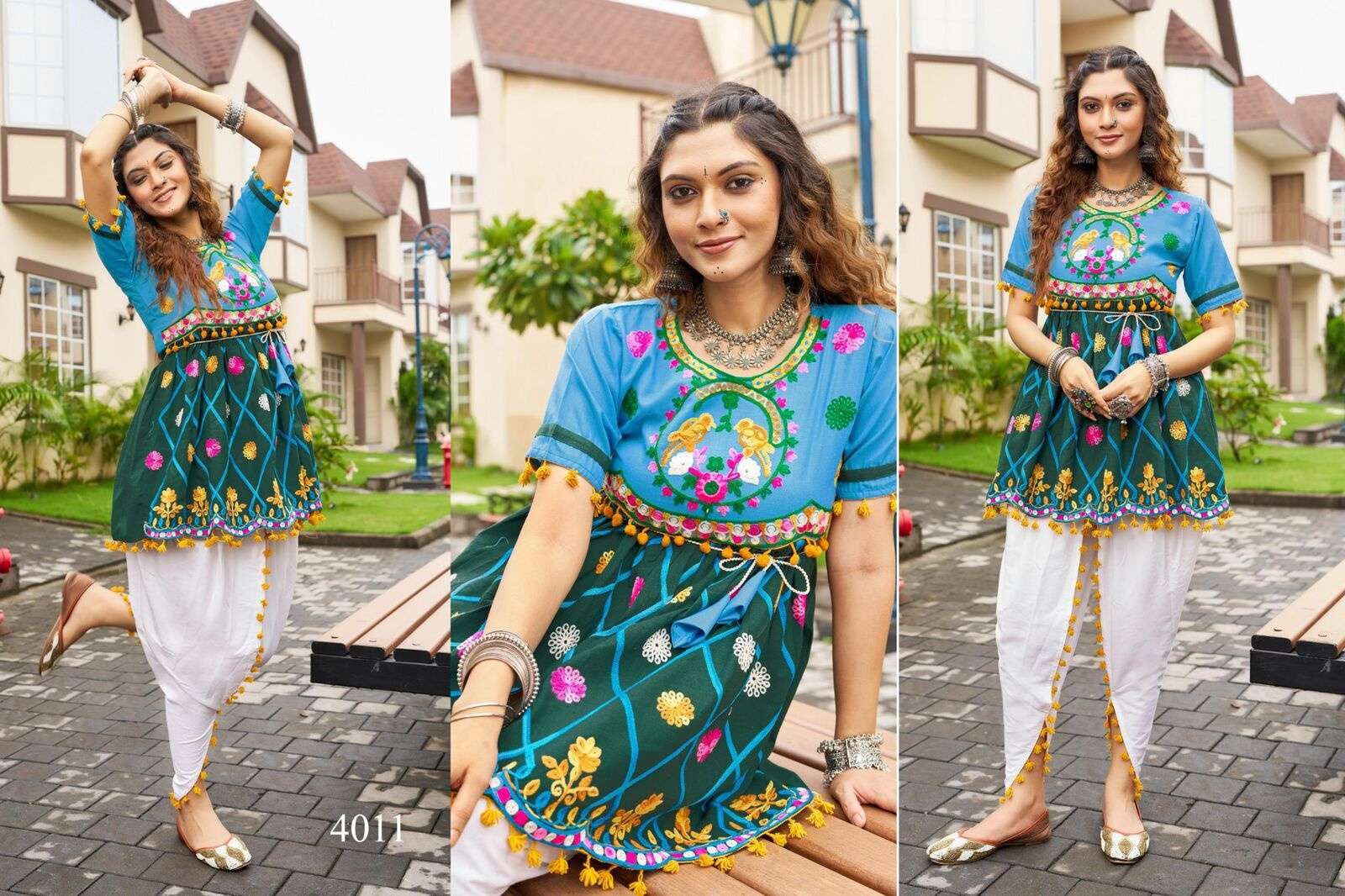 DHOLIDAA VOL-4 BY TEXOFAB PURE KHADI COTTON BEAUTIFUL EMBROIDERY KEDIYA TOP BOTTOM 