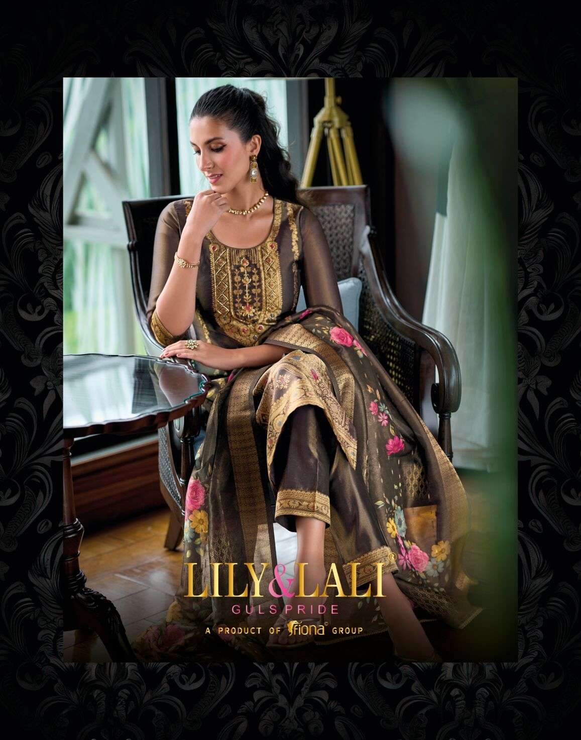 FARIDAN BY LILY & LALI SIMAR JACQUARD JARI SILK EXCLUSIVE HANDWORK KURTI PANT & DUPATTA 