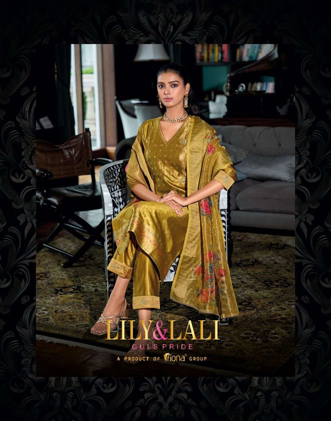 FARIDAN BY LILY & LALI SIMAR JACQUARD JARI SILK EXCLUSIVE HANDWORK KURTI PANT & DUPATTA 