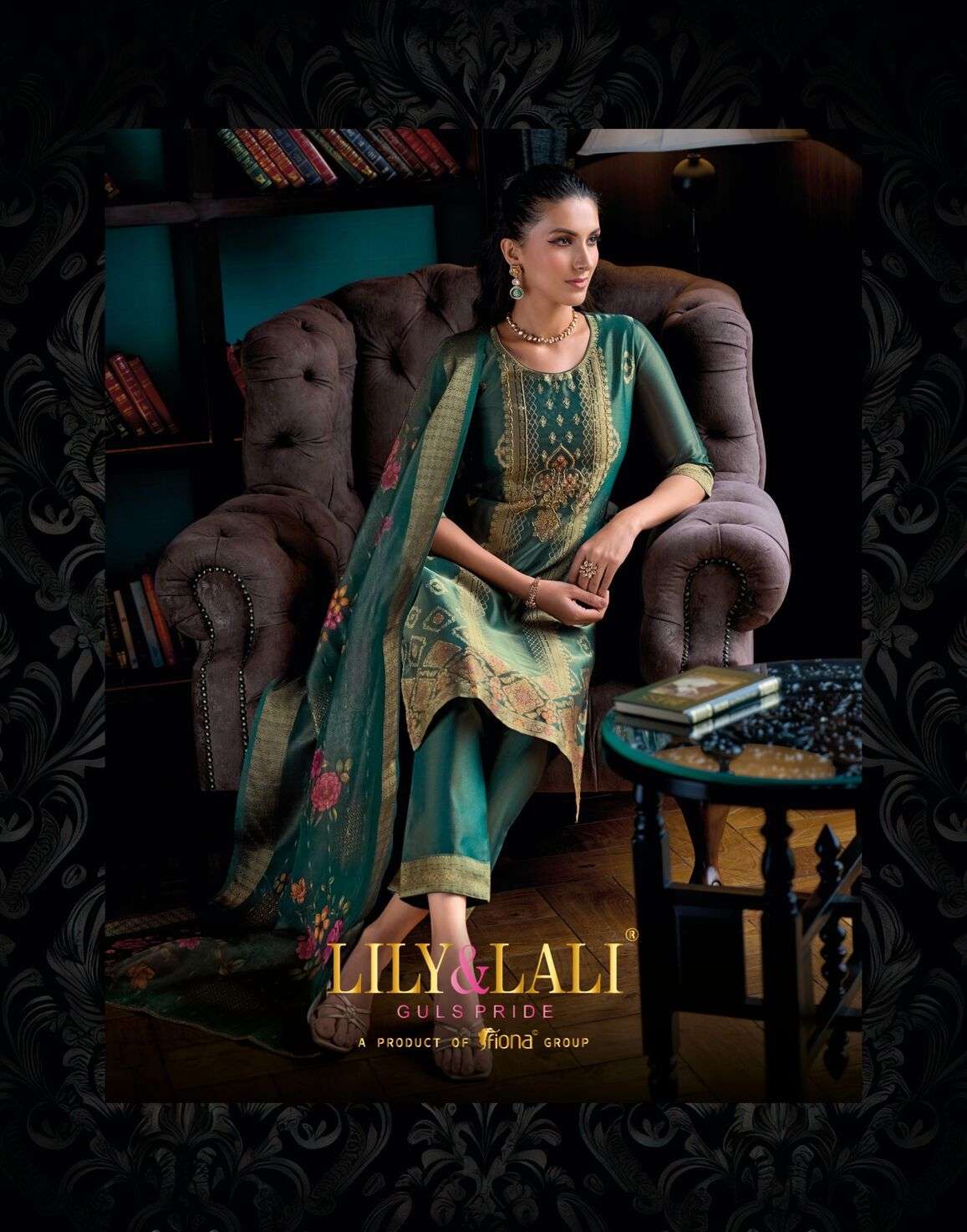 FARIDAN BY LILY & LALI SIMAR JACQUARD JARI SILK EXCLUSIVE HANDWORK KURTI PANT & DUPATTA 