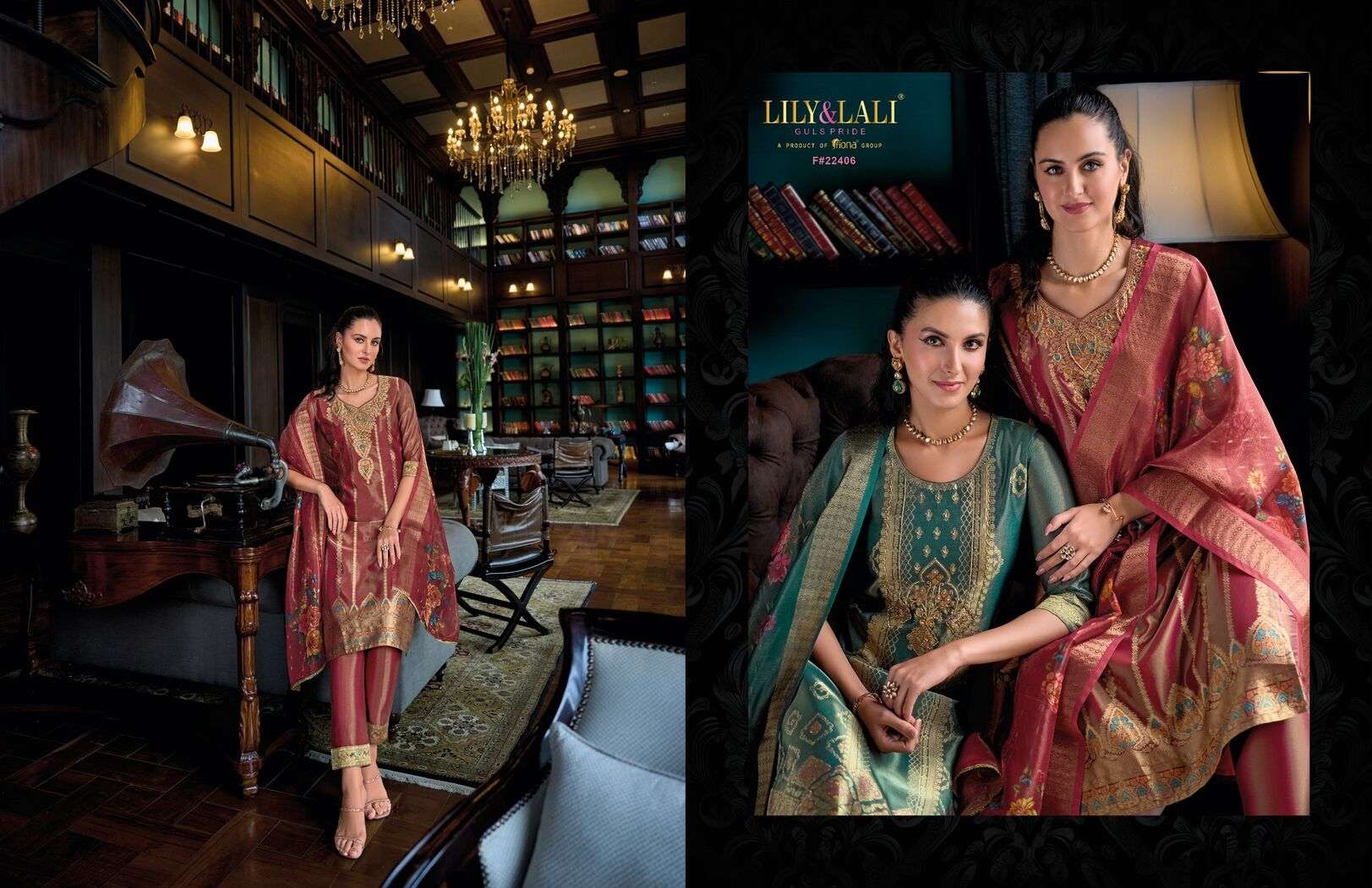 FARIDAN BY LILY & LALI SIMAR JACQUARD JARI SILK EXCLUSIVE HANDWORK KURTI PANT & DUPATTA 