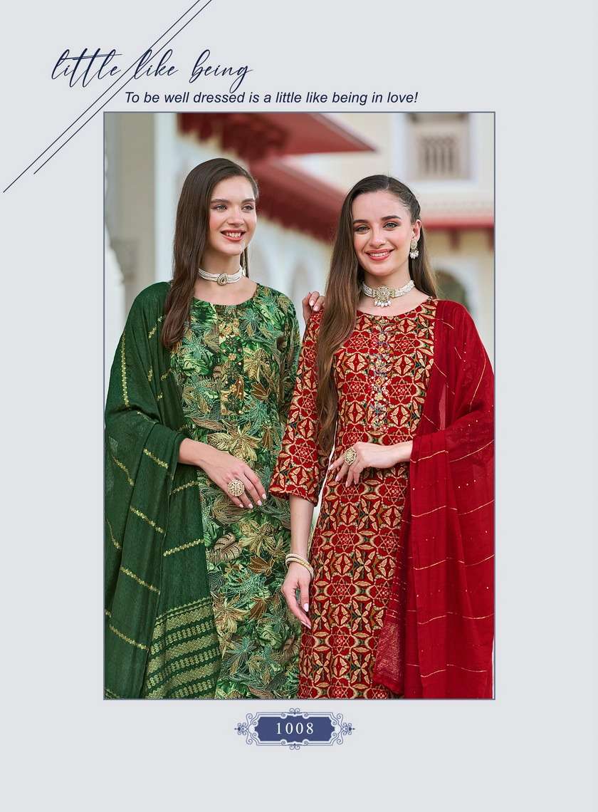 FASHION EVA VOL-1 BY RADHIKA LIFESTYLE RAYON FOIL PRINT WITH HANDWORK KURTI PANT WITH JACQUARD DUPATTA 