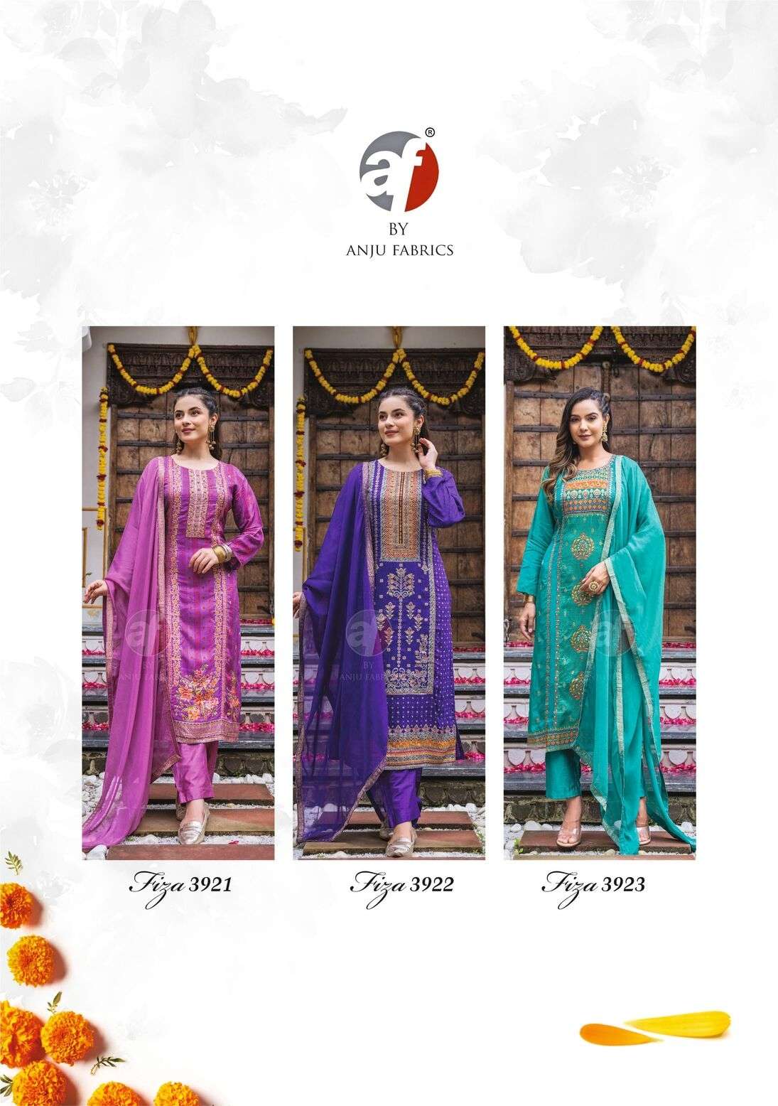 FIZA VOL-2 BY ANJU FABRICS PURE DOLA JACQUARD WITH POSITION PRINT HANDWORK KURTI PANT WITH DUPATTA 