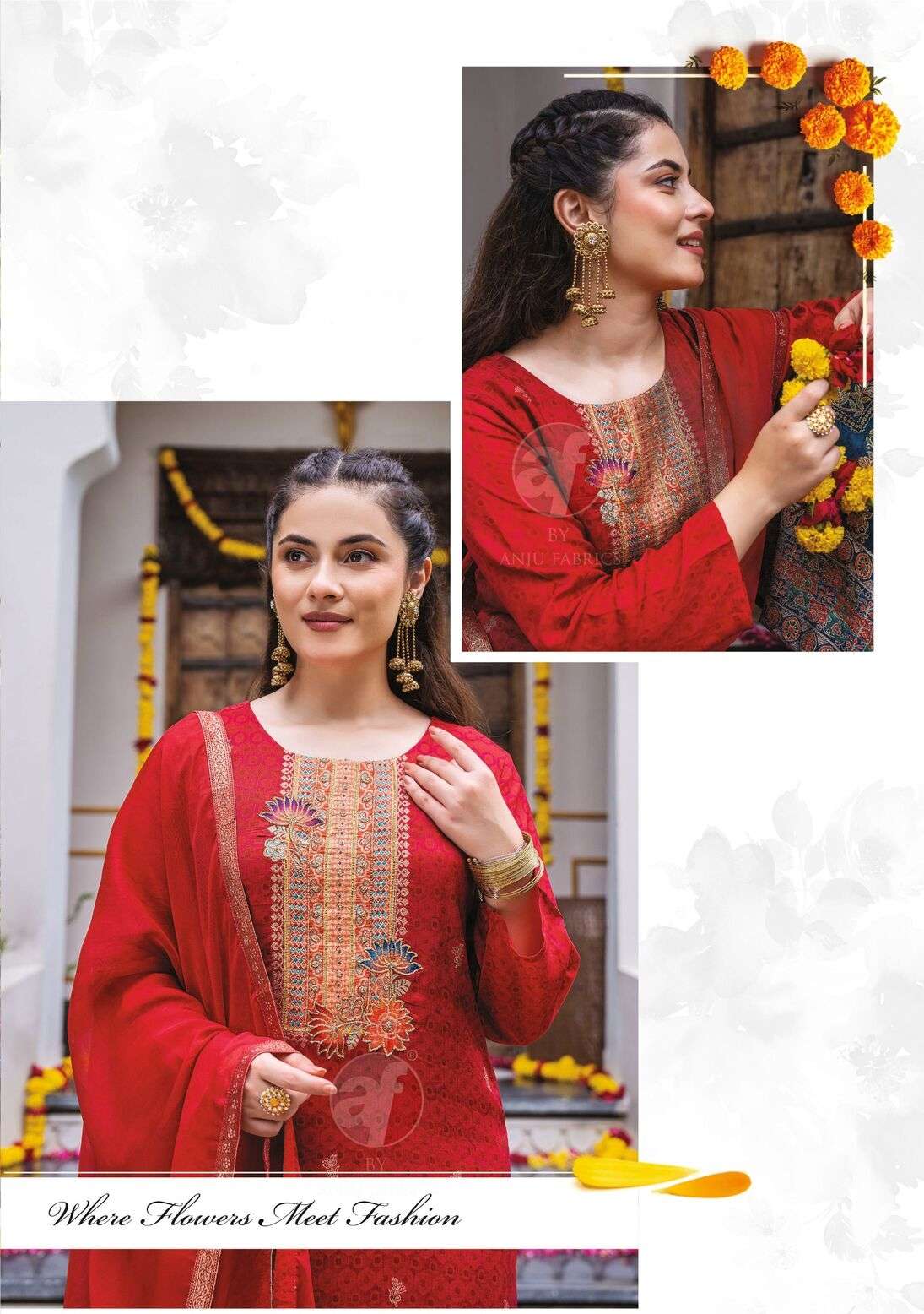 FIZA VOL-2 BY ANJU FABRICS PURE DOLA JACQUARD WITH POSITION PRINT HANDWORK KURTI PANT WITH DUPATTA 