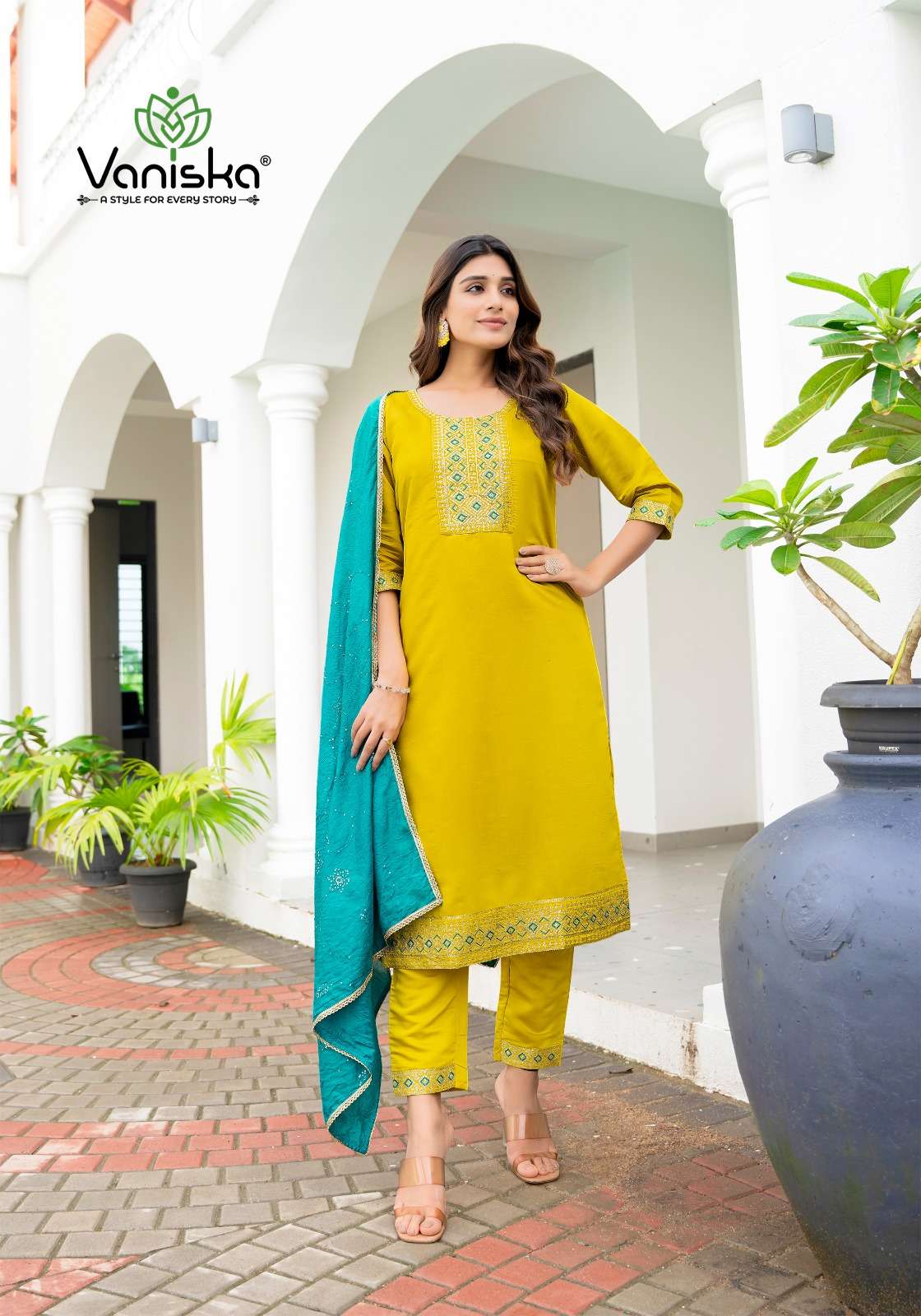 FIZA VOL-2 BY VANISKA ROMAN SILK FABRIC FANCY EMBROIDERY WORK KURTI PANT WITH DUPATTA 