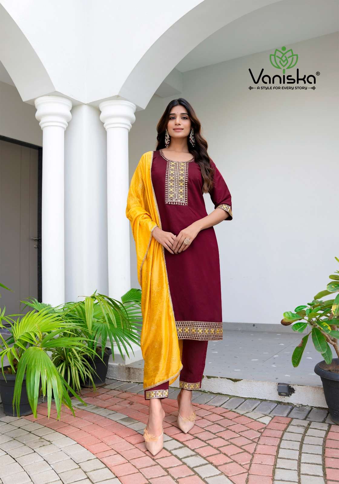 FIZA VOL-2 BY VANISKA ROMAN SILK FABRIC FANCY EMBROIDERY WORK KURTI PANT WITH DUPATTA 