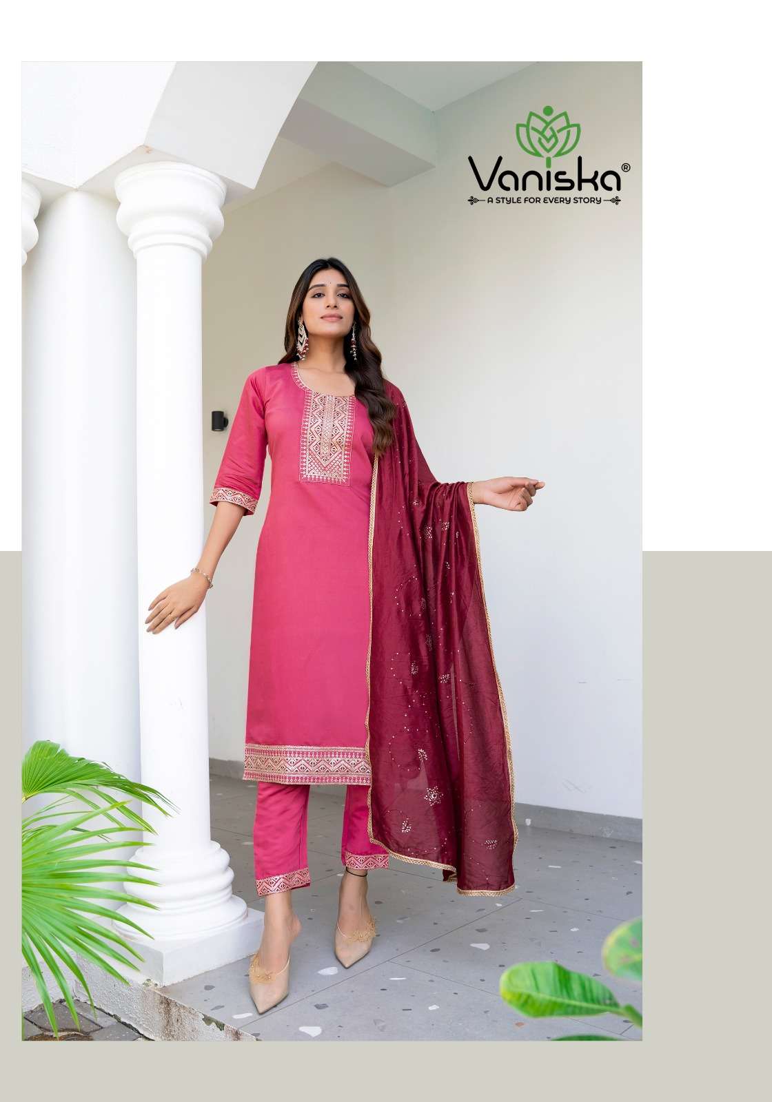 FIZA VOL-2 BY VANISKA ROMAN SILK FABRIC FANCY EMBROIDERY WORK KURTI PANT WITH DUPATTA 