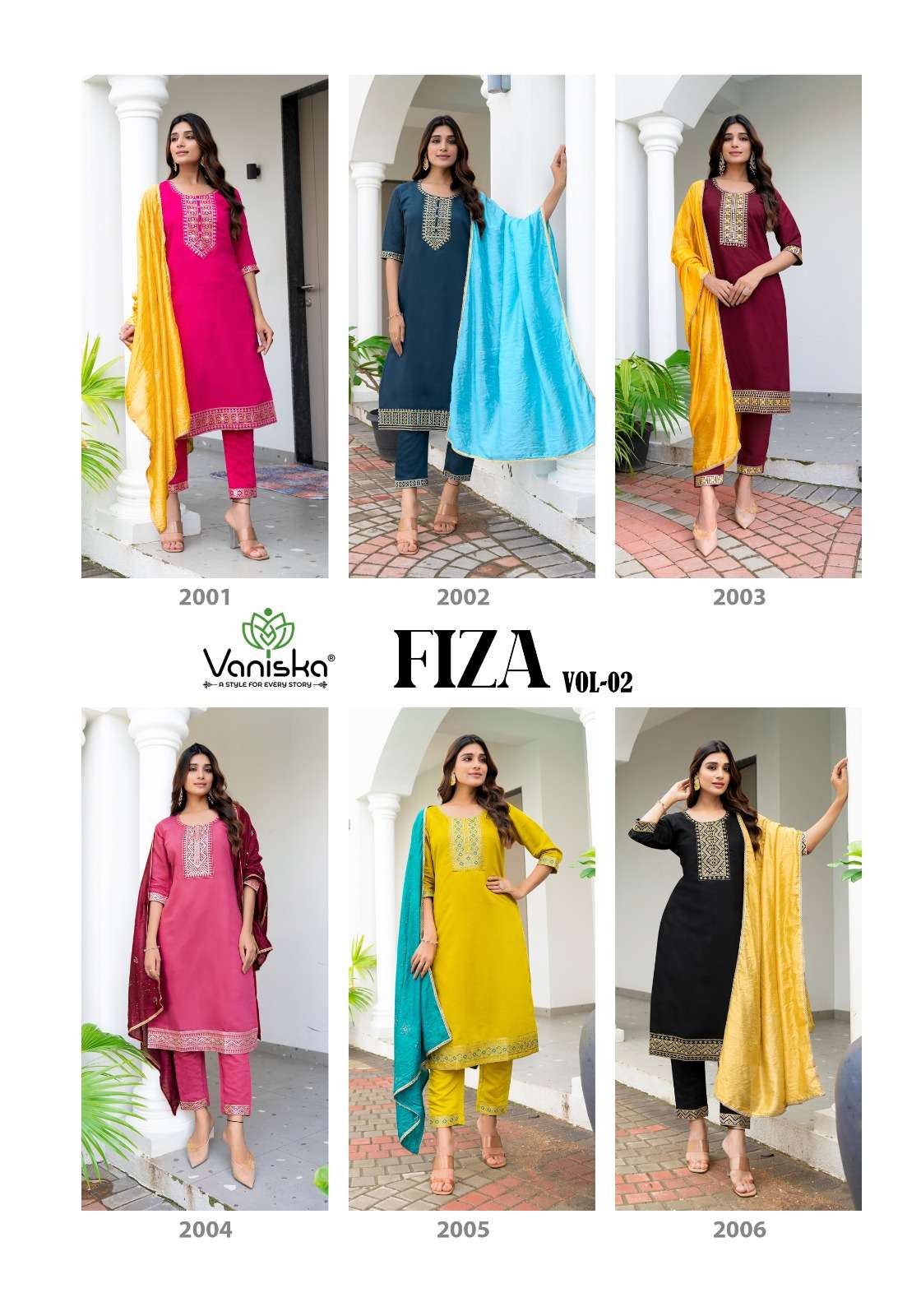 FIZA VOL-2 BY VANISKA ROMAN SILK FABRIC FANCY EMBROIDERY WORK KURTI PANT WITH DUPATTA 