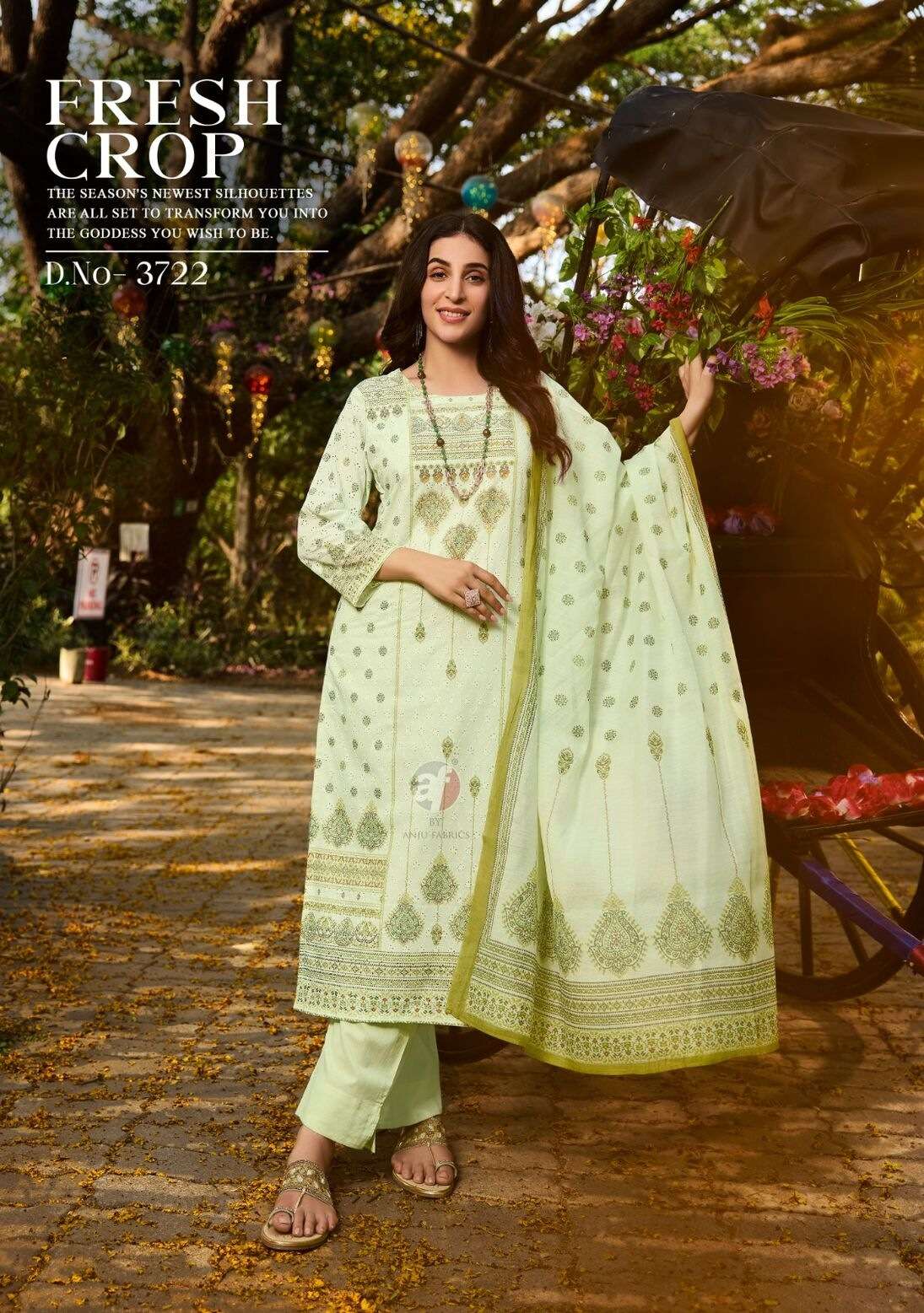 FLAIRS VOL-3 BY ANJU FABRICS COTTON SCHIFFLI PAKISTANI PRINTS HANDWORK KURTI PANT WITH DUPATTA 