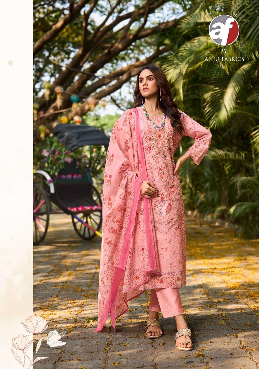 FLAIRS VOL-3 BY ANJU FABRICS COTTON SCHIFFLI PAKISTANI PRINTS HANDWORK KURTI PANT WITH DUPATTA 