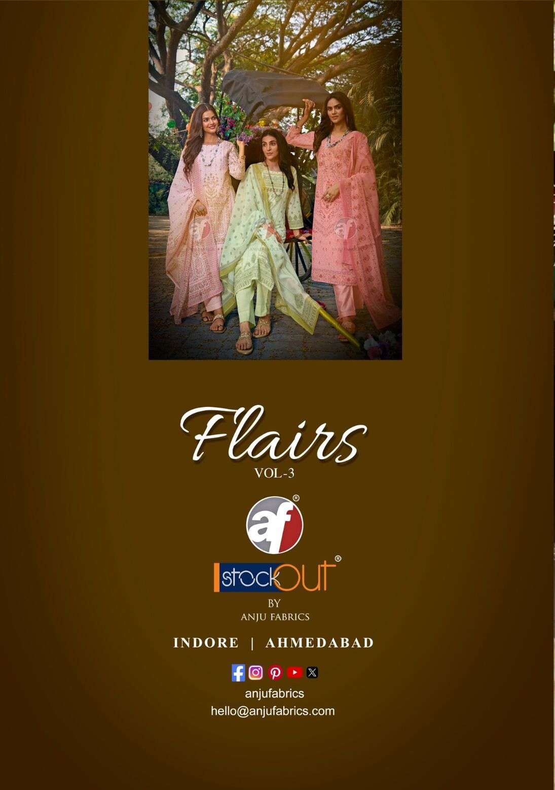 FLAIRS VOL-3 BY ANJU FABRICS COTTON SCHIFFLI PAKISTANI PRINTS HANDWORK KURTI PANT WITH DUPATTA 