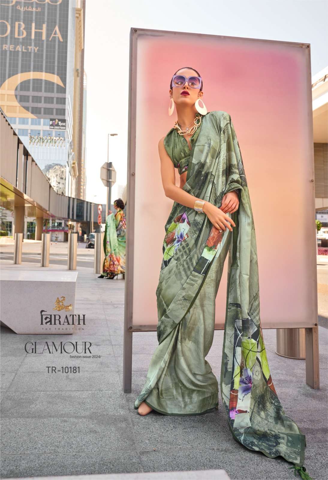 GLAMOUR BY TRIRATH SWISS SATIN DIGITAL PRINT GORGEOUS SAREES WITH BLOUSE 