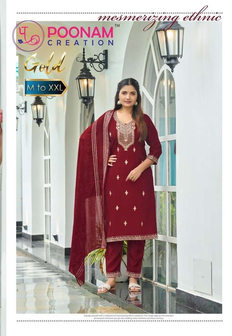 GOLD BY POONAM DESIGNER HEAVY ROMAN SILK EMBROIDERY SEQUENCE WORK TOP BOTTOM WITH WEAVING DUPATTA 