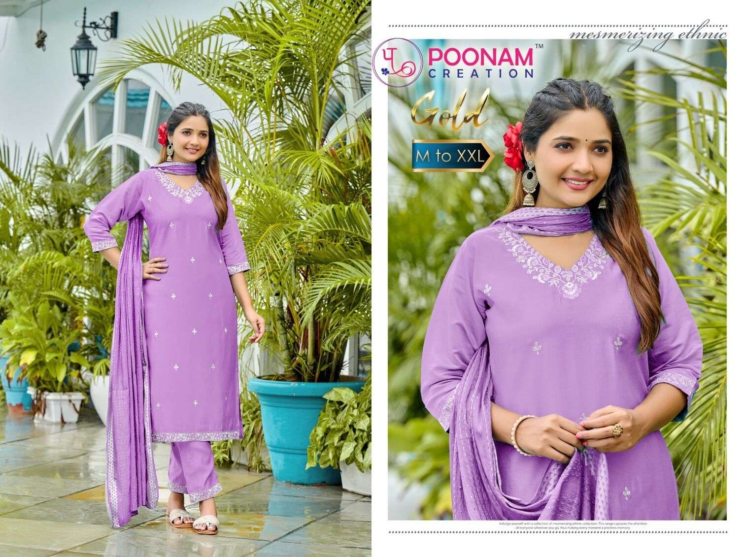 GOLD BY POONAM DESIGNER HEAVY ROMAN SILK EMBROIDERY SEQUENCE WORK TOP BOTTOM WITH WEAVING DUPATTA 