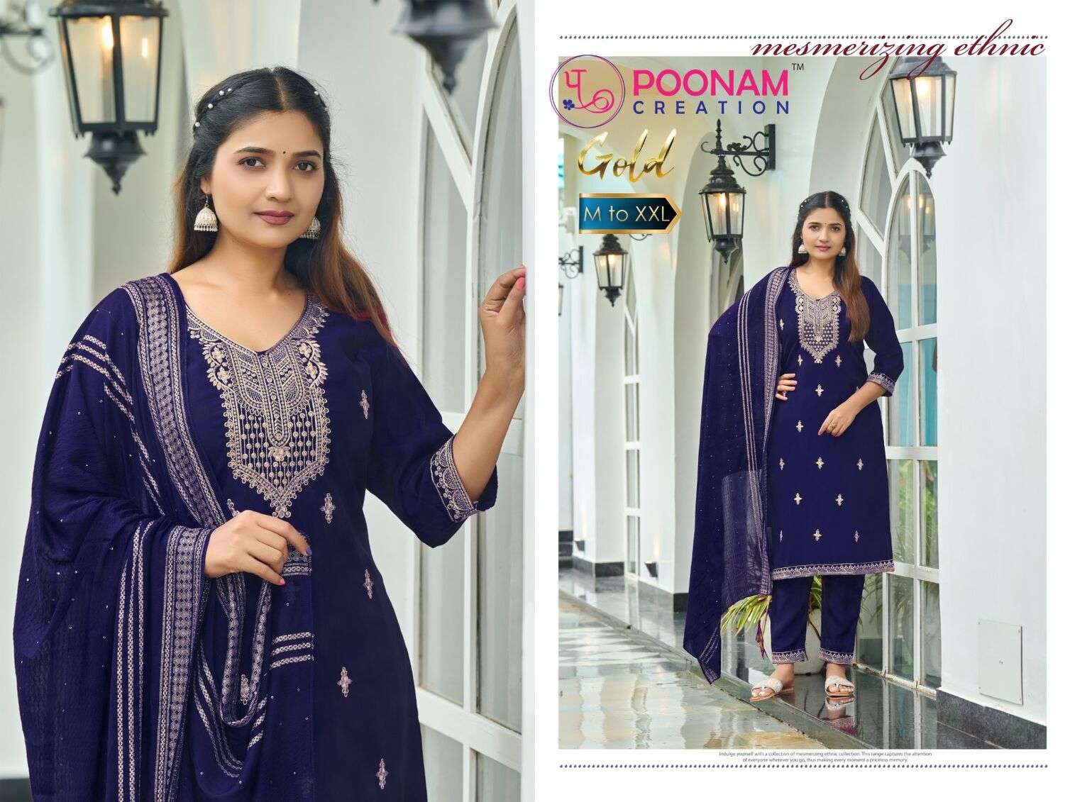 GOLD BY POONAM DESIGNER HEAVY ROMAN SILK EMBROIDERY SEQUENCE WORK TOP BOTTOM WITH WEAVING DUPATTA 