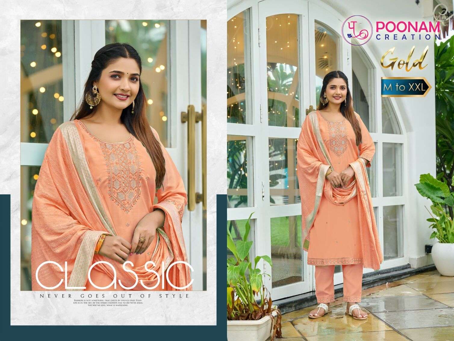 GOLD BY POONAM DESIGNER HEAVY ROMAN SILK EMBROIDERY SEQUENCE WORK TOP BOTTOM WITH WEAVING DUPATTA 
