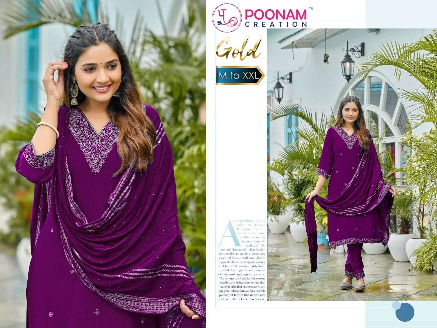 GOLD BY POONAM DESIGNER HEAVY ROMAN SILK EMBROIDERY SEQUENCE WORK TOP BOTTOM WITH WEAVING DUPATTA 