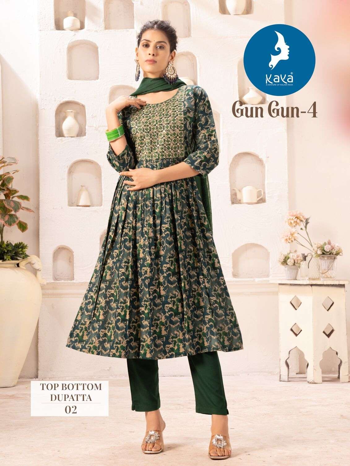 GUNGUN VOL-4 BY KAYA KURTI CAPSULE FOIL PRINT KURTI PANT WITH NAZNEEN DUPATTA 