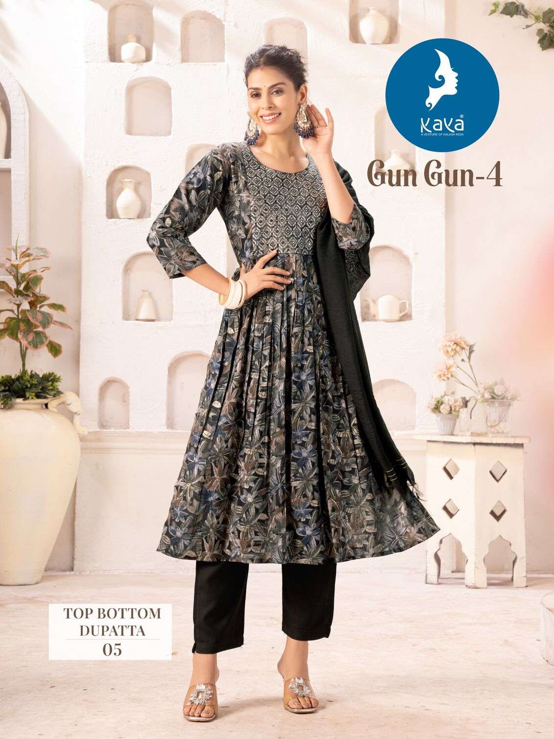 GUNGUN VOL-4 BY KAYA KURTI CAPSULE FOIL PRINT KURTI PANT WITH NAZNEEN DUPATTA 