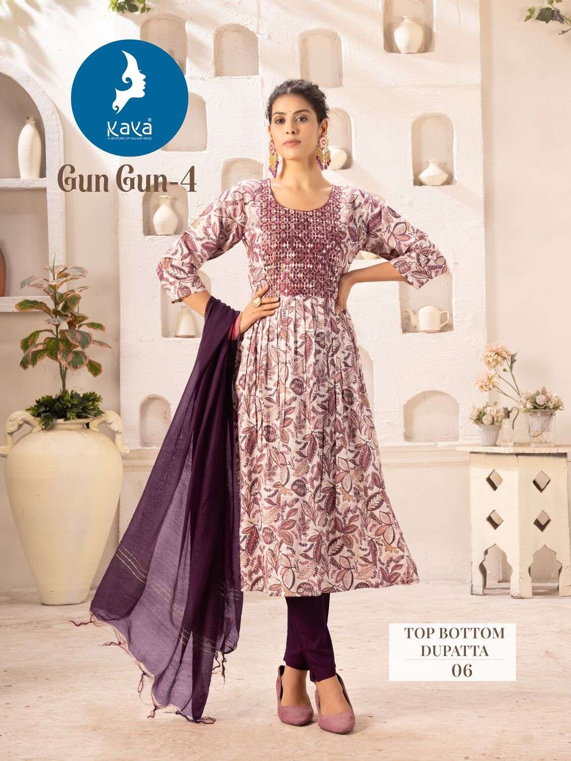 GUNGUN VOL-4 BY KAYA KURTI CAPSULE FOIL PRINT KURTI PANT WITH NAZNEEN DUPATTA 