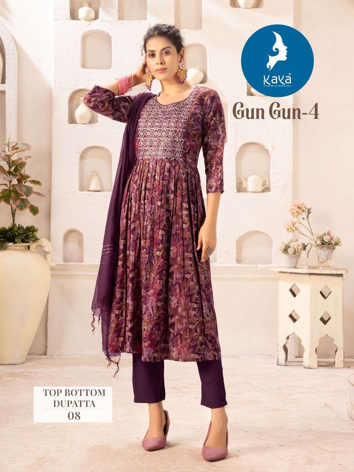 GUNGUN VOL-4 BY KAYA KURTI CAPSULE FOIL PRINT KURTI PANT WITH NAZNEEN DUPATTA 