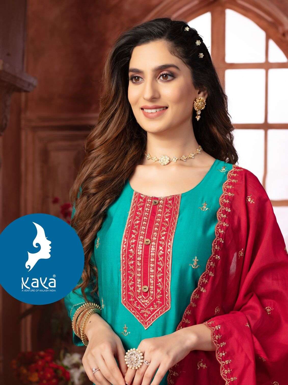 KANCHAN BY KAYA KURTI ROMAN SILK THREAD WORK KURTI PANT WITH DUPATTA 